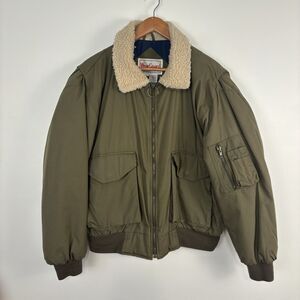 Vintage WearGuard Mens Large Bomber Jacket Sherpa Collar Olive Green